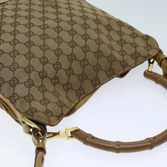 GUCCI GG Canvas Bamboo Sherry Line Hand Bag 2way Beige Red Auth 75306 - Picture 7 of 16